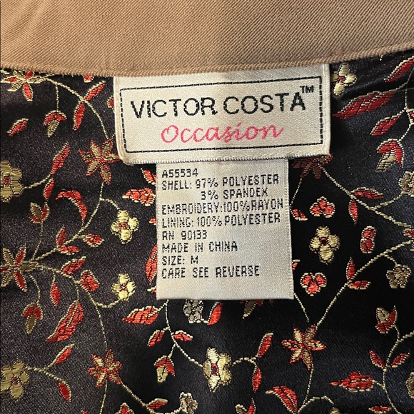 Victor Costa Tan with Brown & Burnt Orange Floral Embroidered 2 piece Pantsuit. - Picture 7 of 16